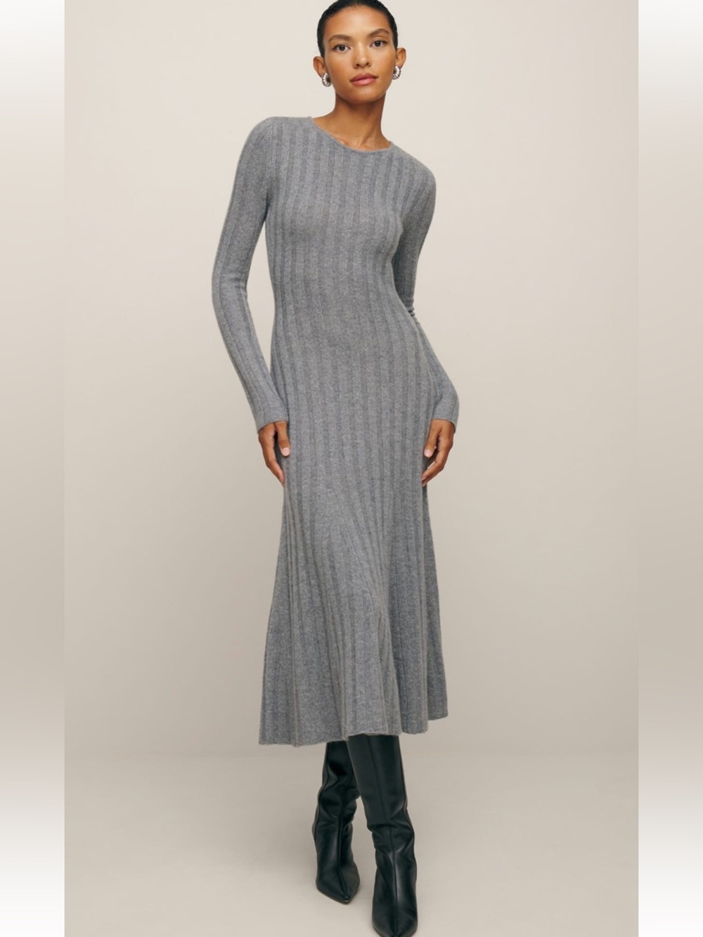 NEW Reformation Evan Ribbed Cashmere Sweater Midi Dress